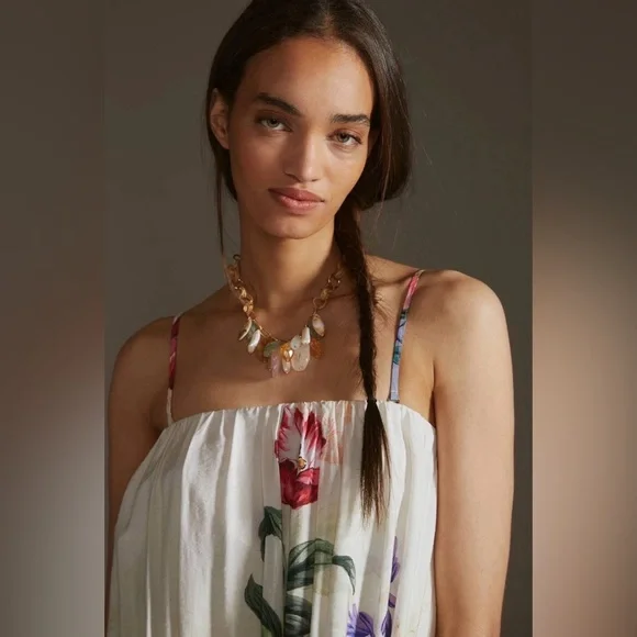 Anthropologie Floral Strapless High Low Floral Maxi Dress Boho Sz M NWOT $190 - Picture 4 of 9